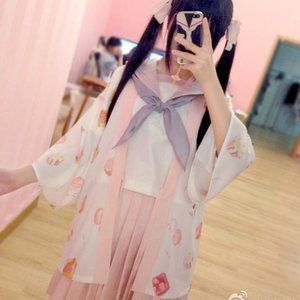 Girl Cute White Wakashi Japanese Lolita Kimono